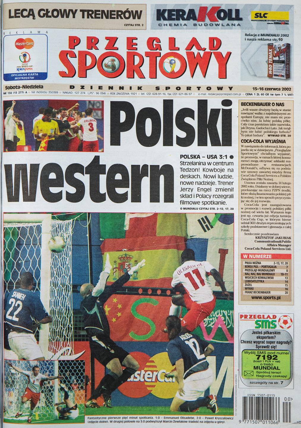 Okładka przeglądu sportowego po meczu Polska - USA (14.06.2002)