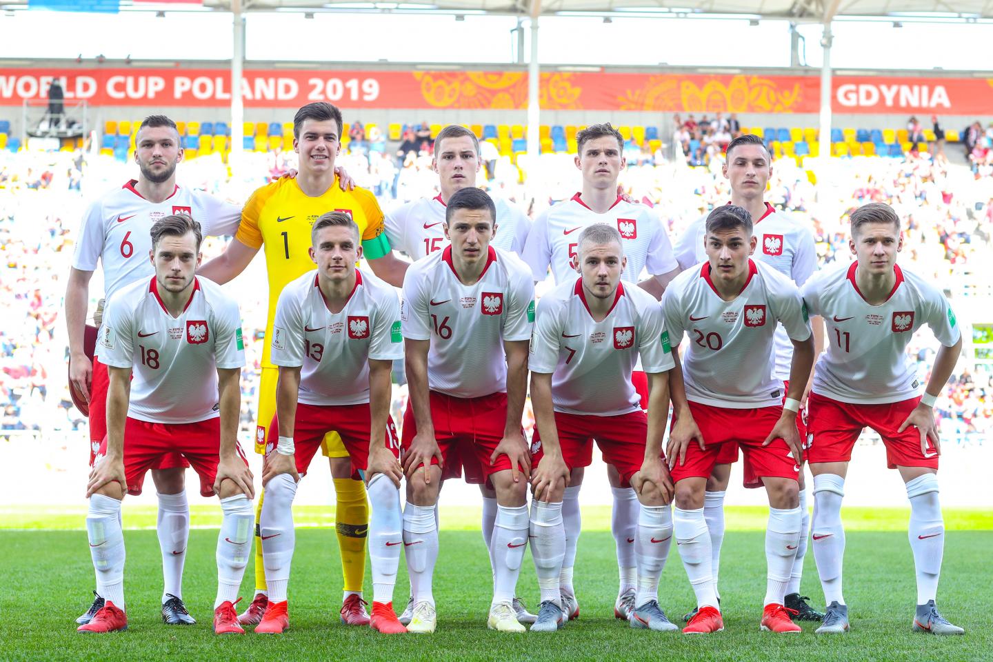 Wyjściowy skład reprezentacji Polski do lat 20 w meczu MŚ z Włochami.
