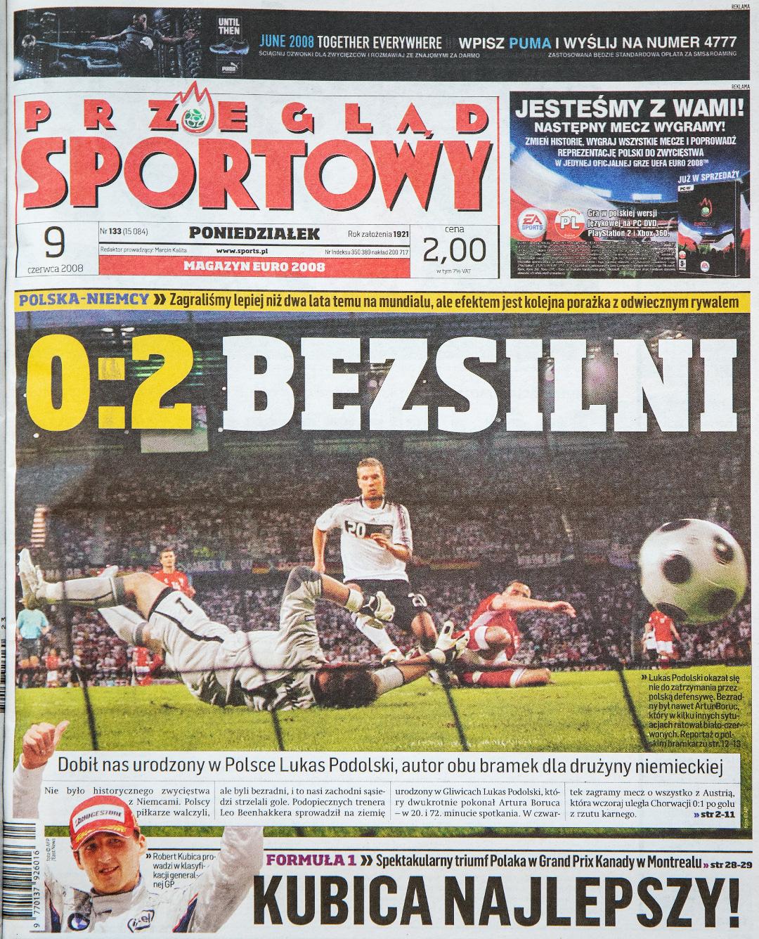 Okładka przeglądu sportowego po meczu Polska - Niemcy (08.06.2008)