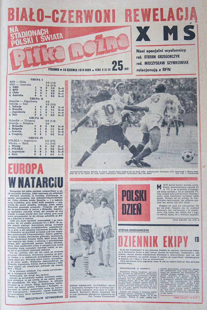 Okładka Piłki Nożnej po meczu Polska - Argentyna (18.06.1974)