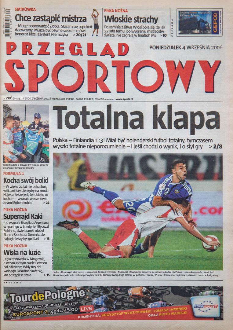Okładka przeglądu sportowego po meczu Polska - Finlandia (2.09.2006)