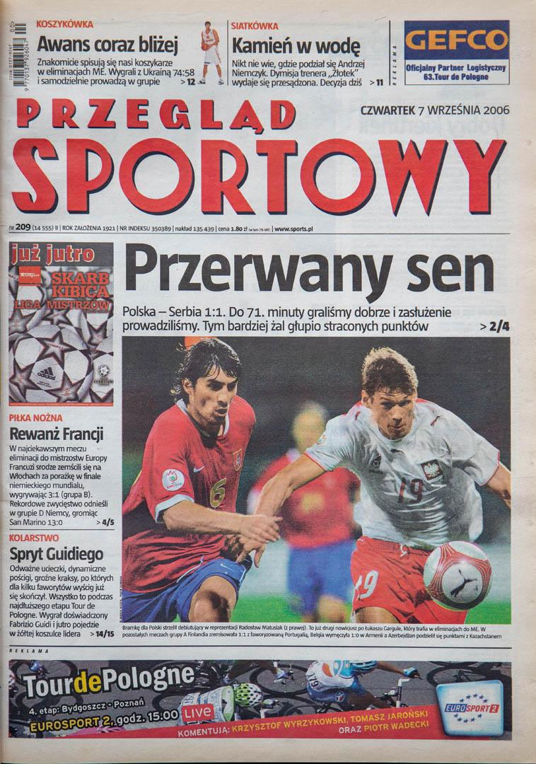 Okładka przeglądu sportowego po meczu Polska - Serbia (6.09.2006)