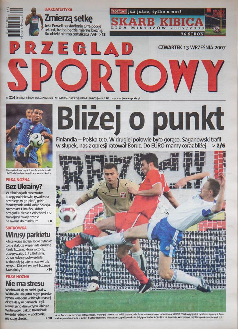 Okładka przeglądu sportowego po meczu Finlandia - Polska (12.09.2007) 