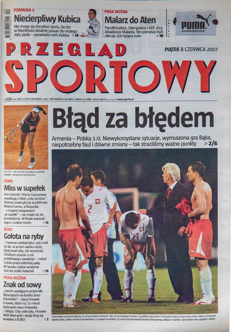 Okładka przeglądu sportowego po meczu Armenia - Polska (7.06.2007)