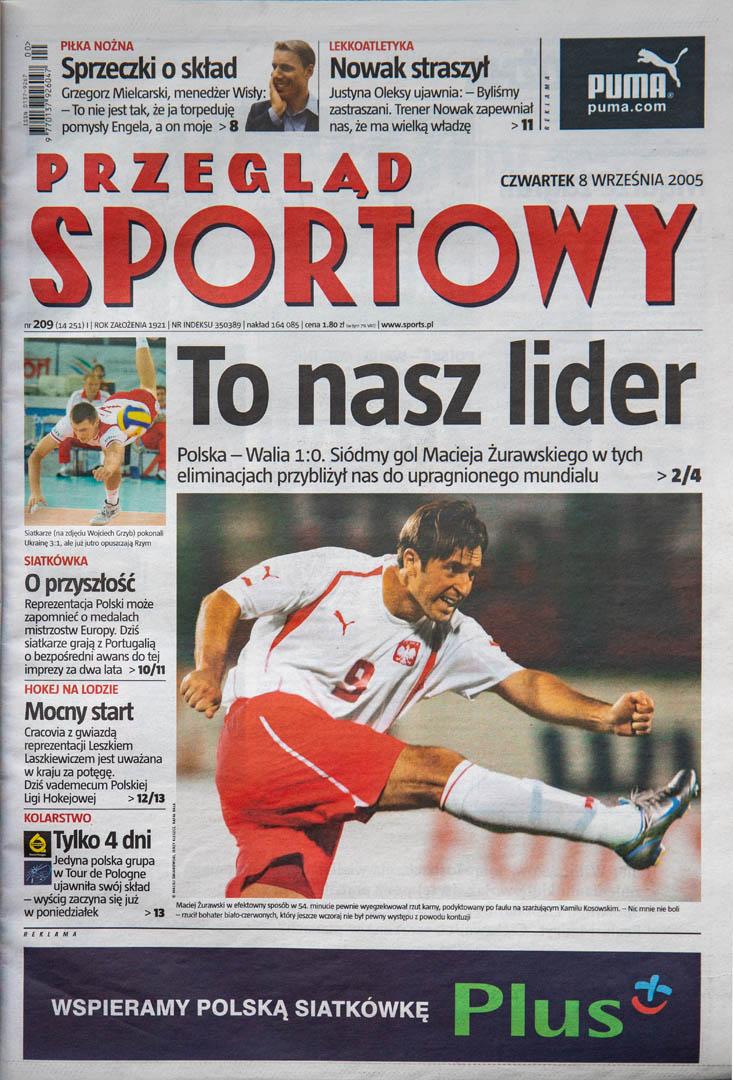 Okładka przeglądu sportowego po meczu Polska - Walia (7.09.2005) 