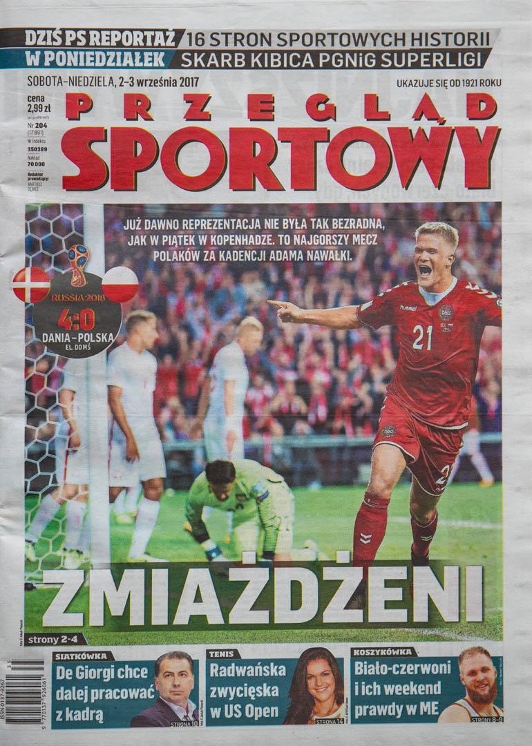 Okładka przeglądu sportowego po meczu Dania - Polska (01.09.2017)