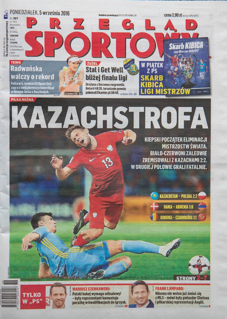 Okładka przeglądu sportowego po meczu Kazachstan - Polska (4.09.2016)