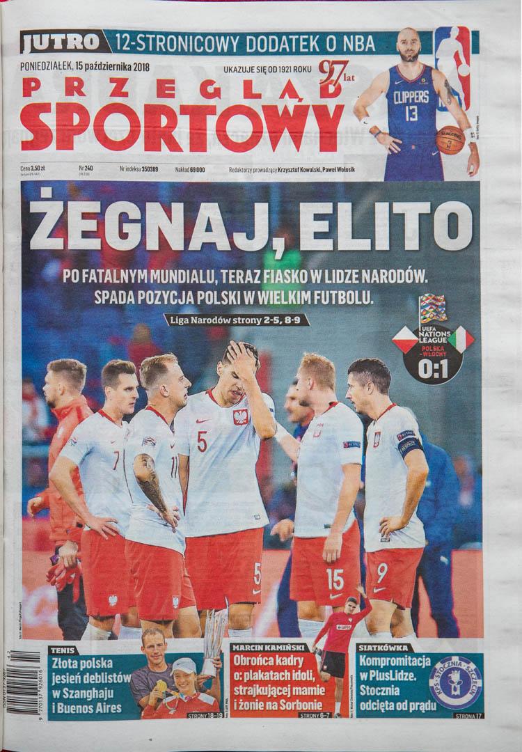 Okładka przeglądu sportowego po meczu Polska - Włochy (14.10.2018)