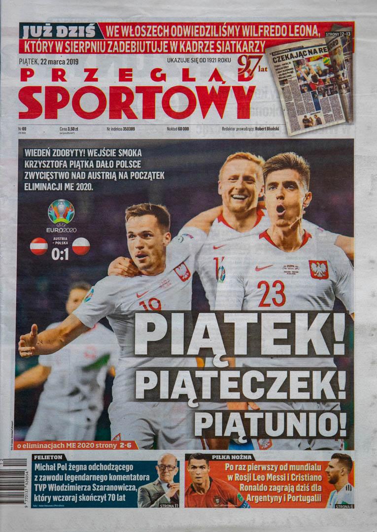 Okładka przeglądu sportowego po meczu Austria - Polska (21.03.2019)