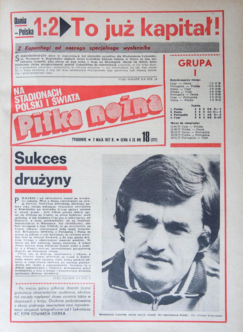 Okładka piłki nożnej po meczu Dania - Polska (01.05.1977)