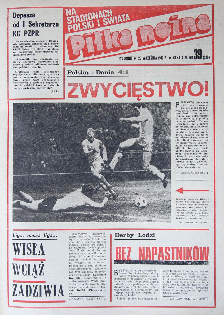 Okładka piłki nożnej po meczu Polska - Dania (21.09.1977)