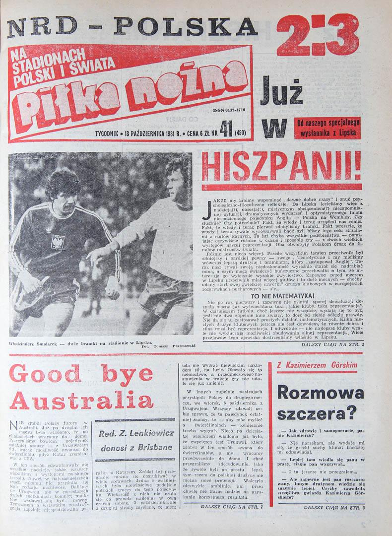 Okładka piłki nożnej po meczu NRD - Polska (10.10.1981)