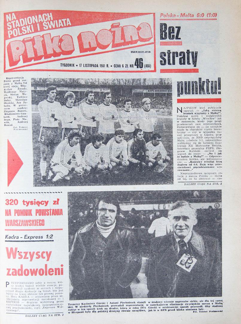 Okładka piłki nożnej po meczu Polska - Malta (15.11.1981)