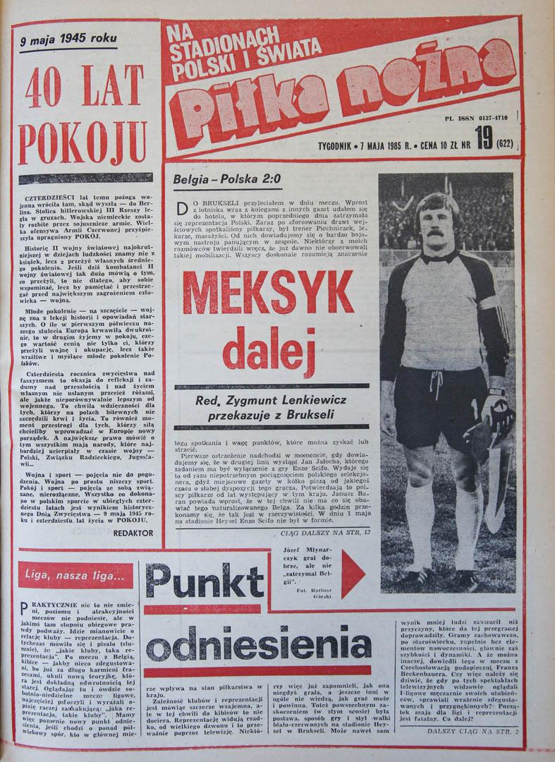 Okładka piłki nożnej po meczu Belgia - Polska (01.05.1985)