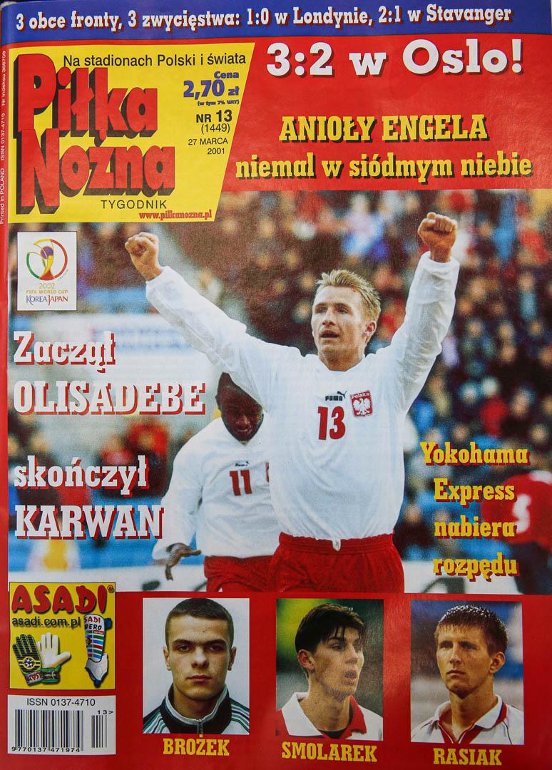 Okładka piłki nożnej po meczu Norwegia - Polska (24.03.2001)