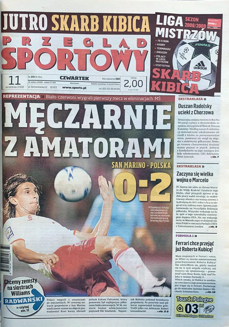 Okładka przeglądu sportowego po meczu san marino - polska (10.09.2008)