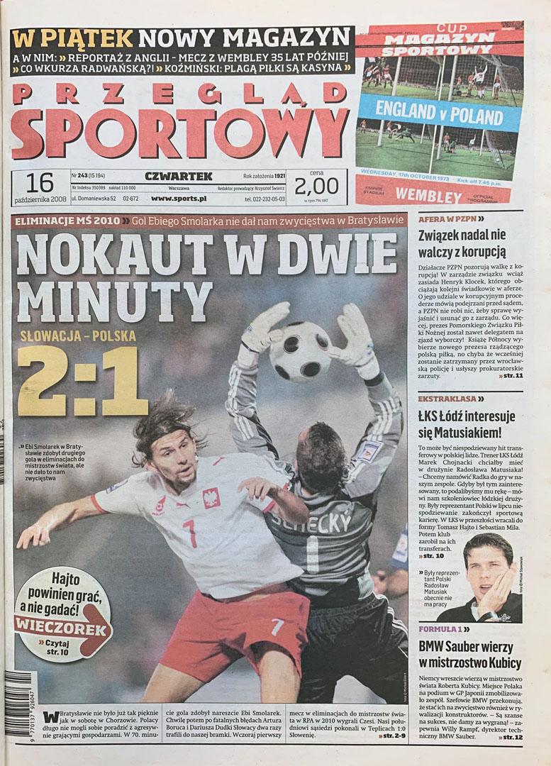 Okładka przeglądu sportowego po meczu Słowacja - Polska (15.10.2008)