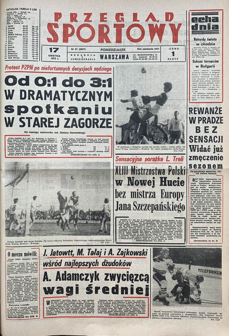 Okładka przeglądu sportowego po meczu Bułgaria - Polska (16.04.1972)