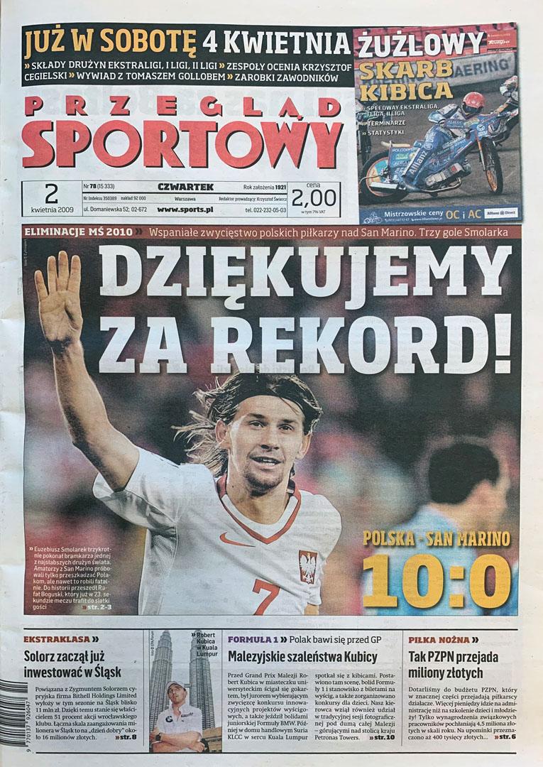 Okładka przeglądu sportowego po meczu Polska - San Marino (01.04.2009)