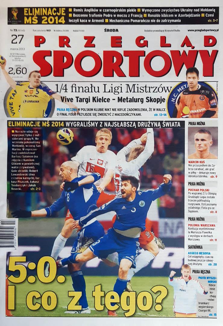 Okładka przeglądu sportowego po meczu Polska - San Marino (26.03.2013)
