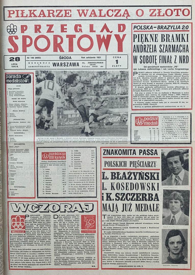 Okładka przeglądu sportowego po meczu Polska - Brazylia (27.07.1976)