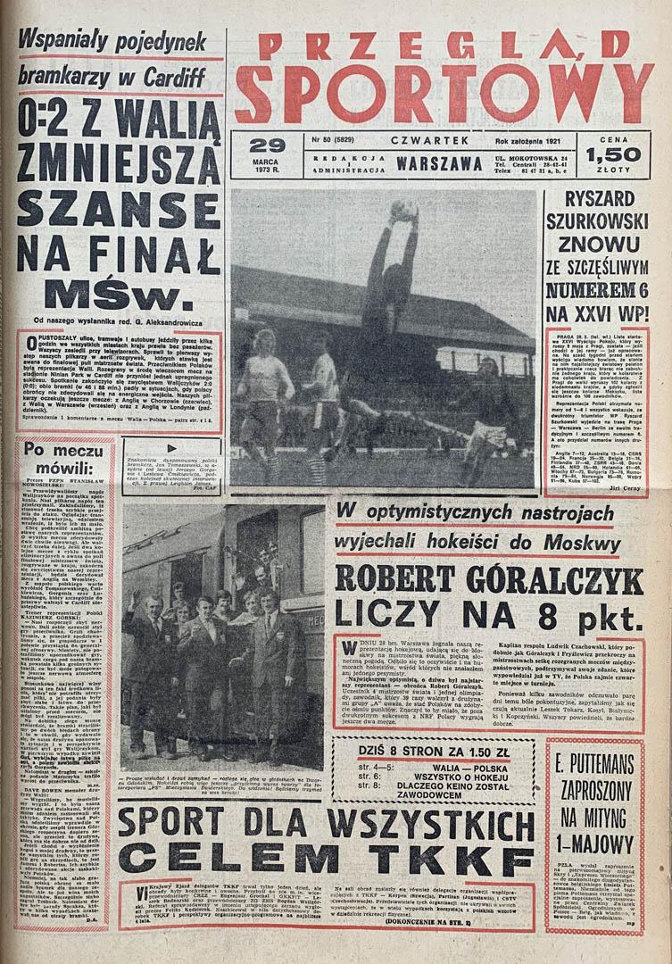 Okładka przeglądu sportowego po meczu Walia - Polska (28.03.1973)