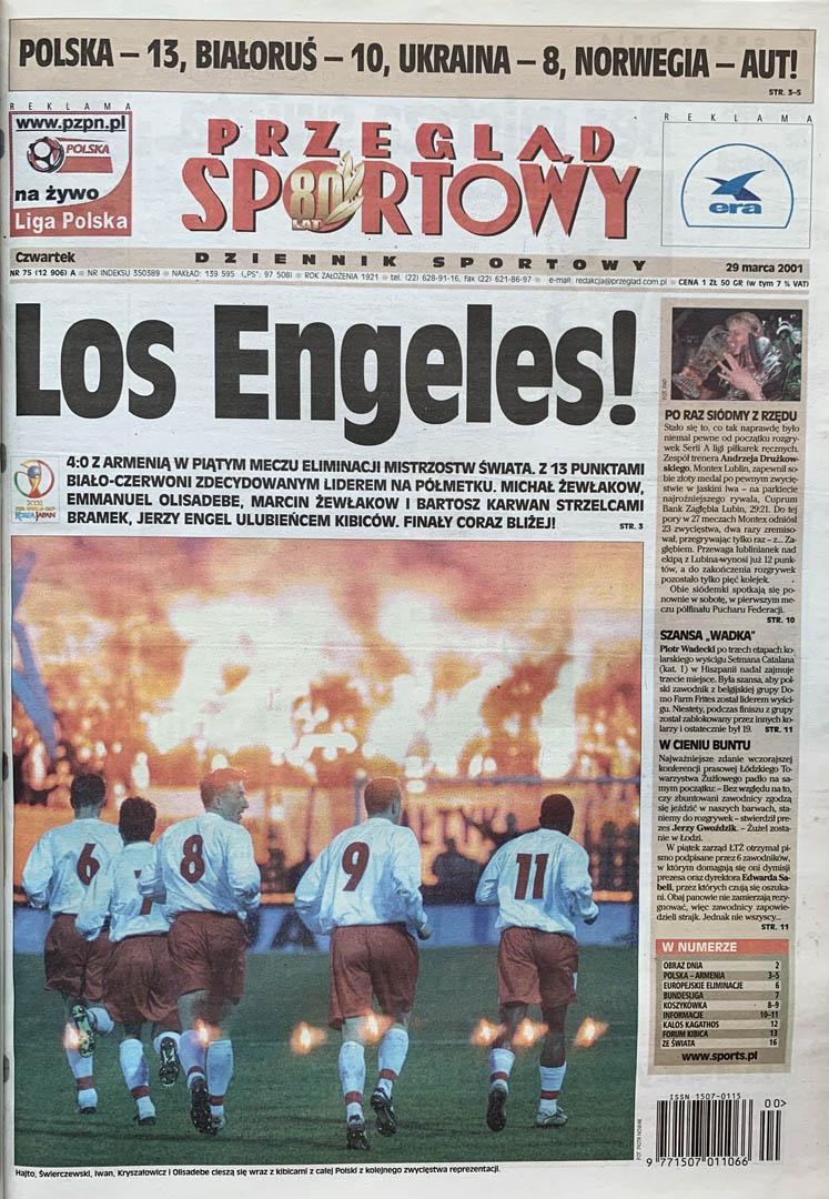 Okładka przeglądu sportowego po meczu Polska - Armenia (28.03.2001)