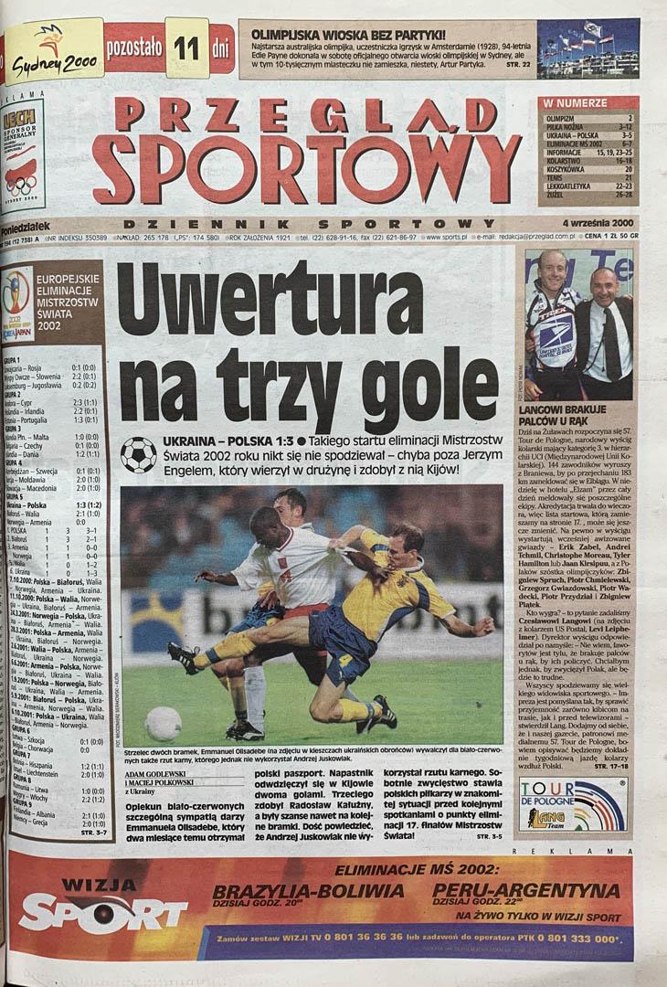 Okładka przeglądu sportowego po meczu Ukraina - Polska (02.09.2000)