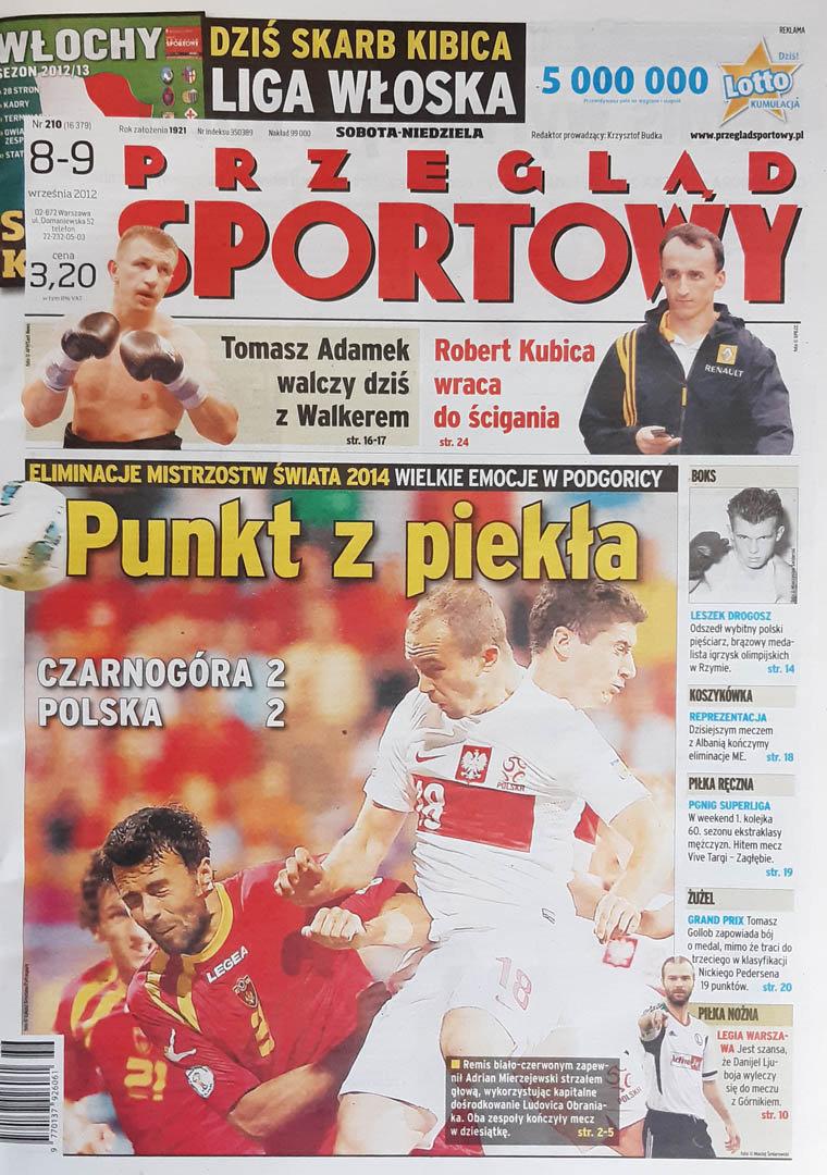 Okładka przeglądu sportowego po meczu Czarnogóra - Polska (7.09.2012)