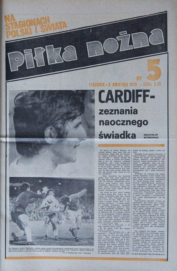 Okładka piłki nożnej po meczu Walia - Polska (28.03.1973) 