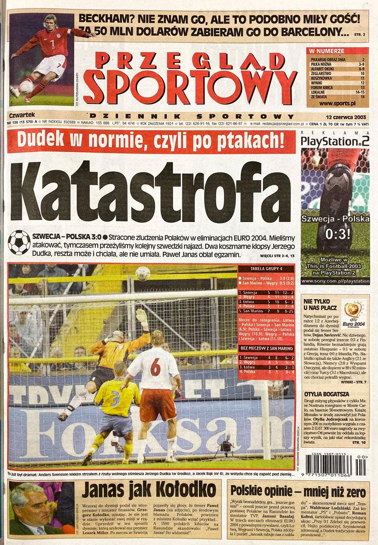 Okładka przeglądu sportowego po meczu Szwecja - Polska (11.06.2003)