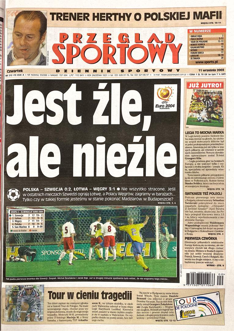Okładka przeglądu sportowego po meczu Polska - Szwecja (10.09.2003) 