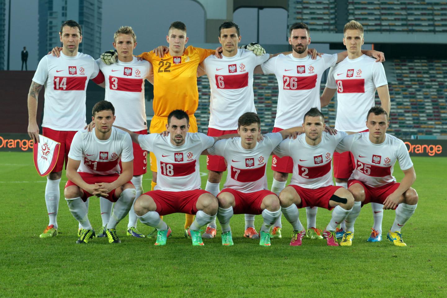 Reprezentacja Polski przed towarzyskim meczem z Norwegią w 2014 roku.