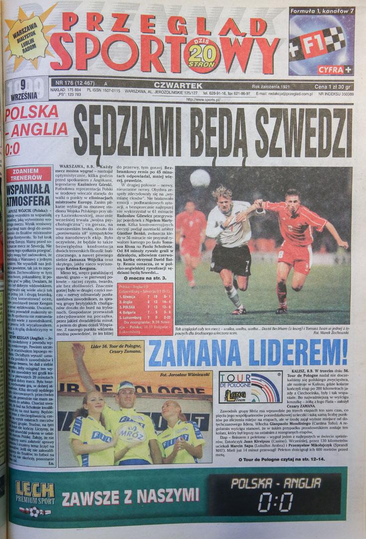 Okładka przeglądu sportowego po meczu Polska - Anglia (08.10.1999)