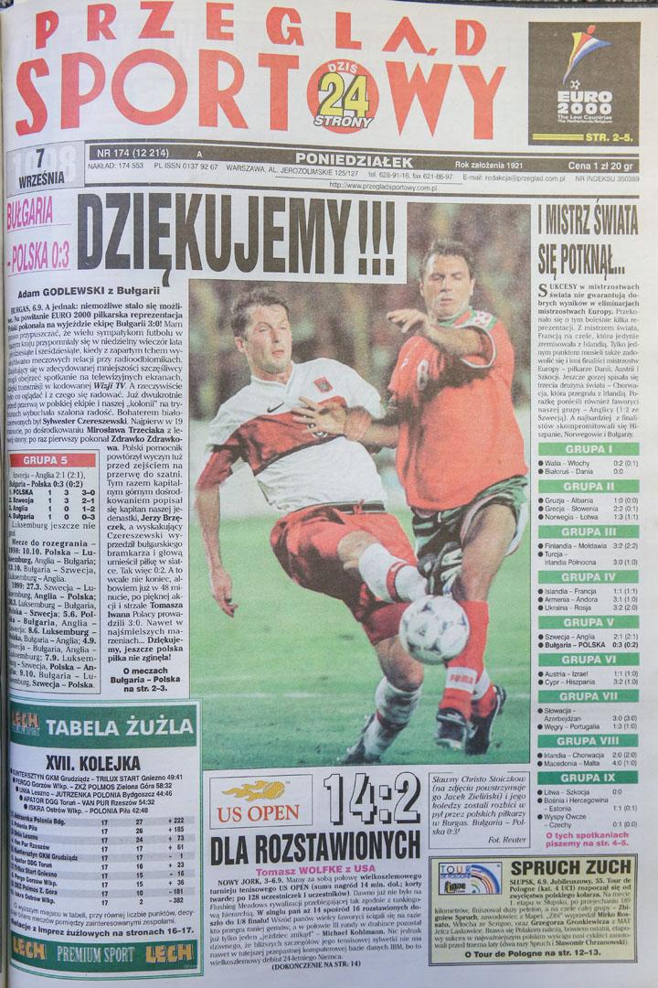 Okładka przegladu sportowego po meczu bułgaria - polska (06.09.1998) 