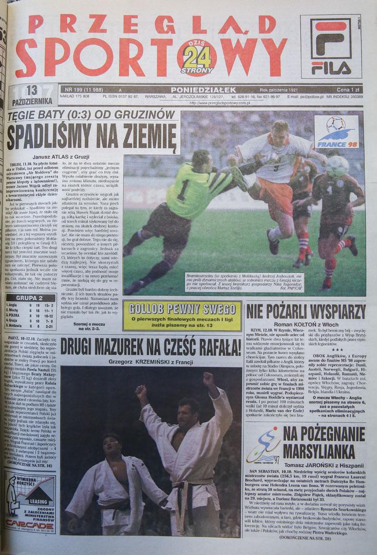 Okładka przegladu sportowego po meczu Gruzja - Polska (11.10.1997) 