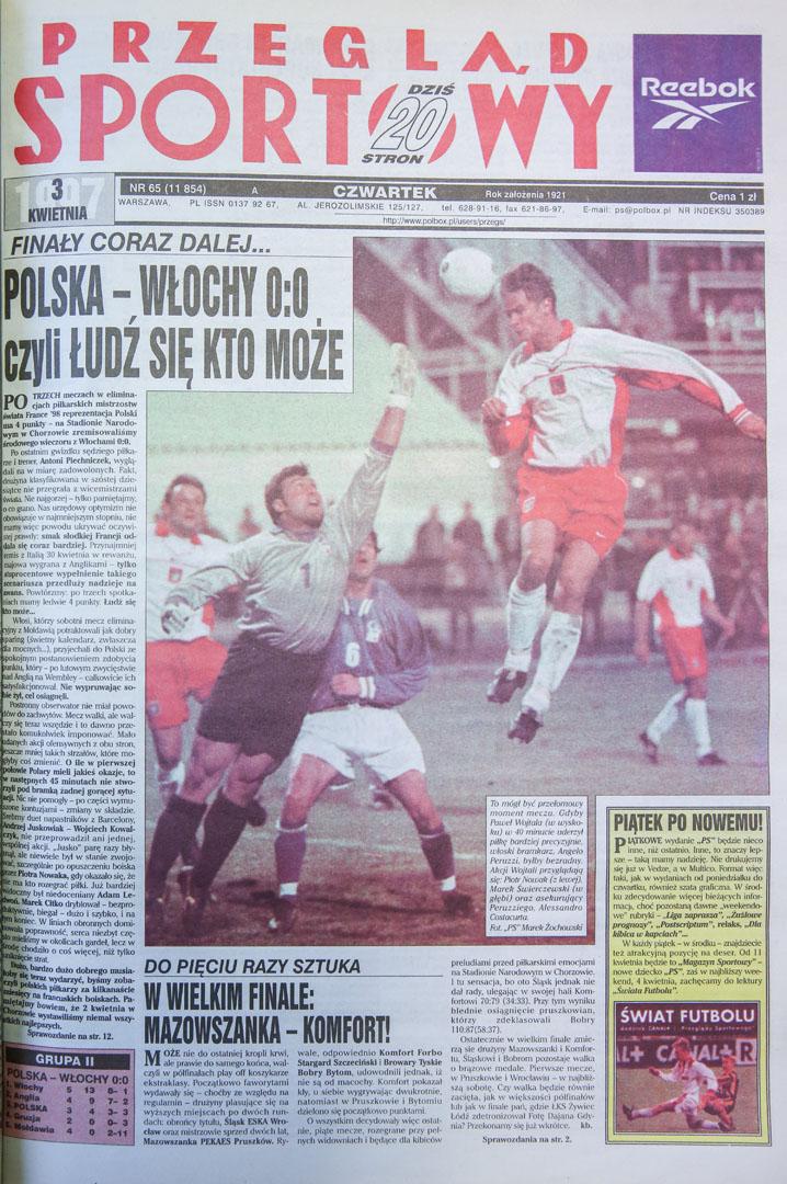 Okładka przegladu sportowego po meczu polska - włochy (02.04.1997) 