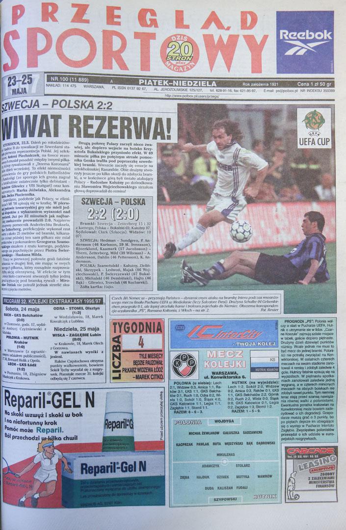 Okładka przegladu sportowego po meczu Szwecja - Polska (22.05.1997) 