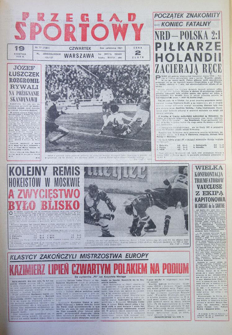 Okładka przegladu sportowego po meczu nrd - polska (18.04.1979) 