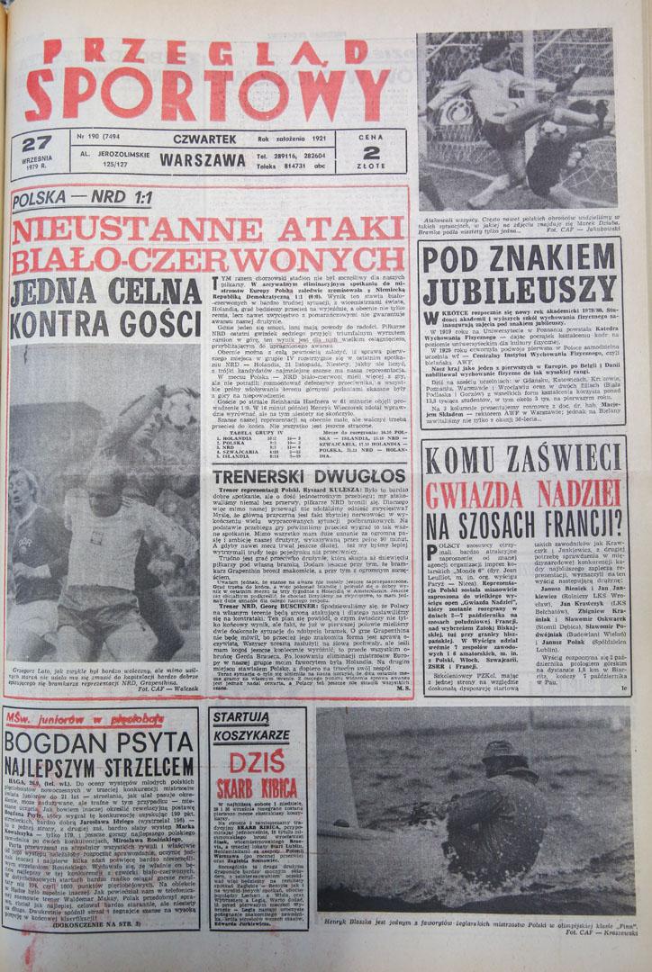 Okładka przeglądu sportowego po meczu polska - nrd (26.09.1979)