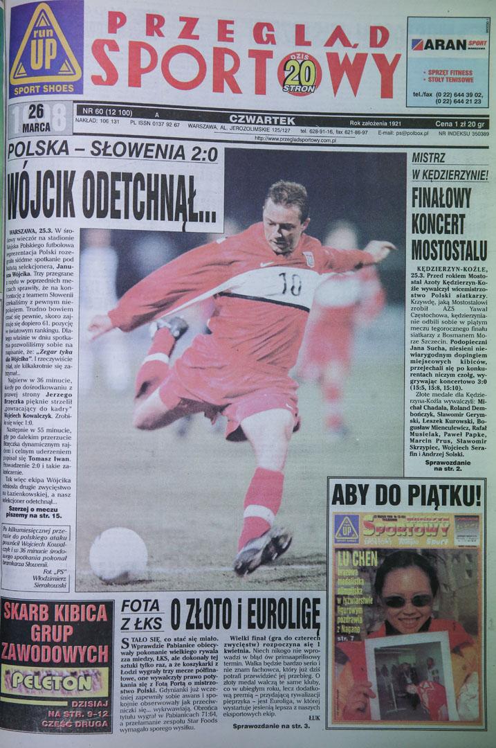 Okładka przegladu sportowego do meczu Polska - Słowenia (25.03.1998) 