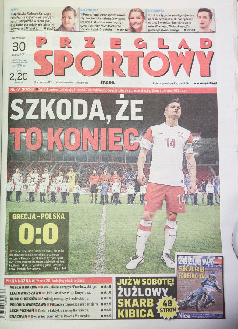 Okładka przeglądu sportowego po meczu Grecja - Polska (29.03.2011) 