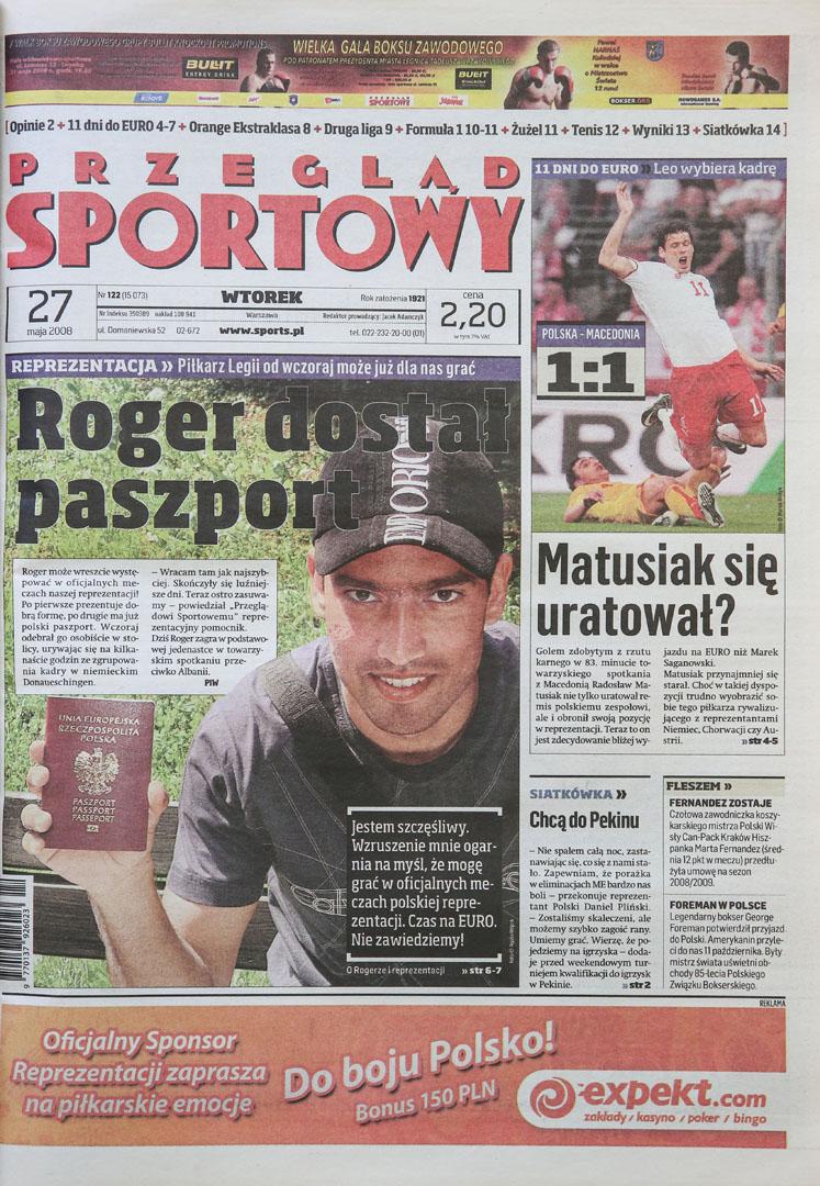 Okładka przeglądu sportowego po meczu Polska - Macedonia (26.05.2008) 