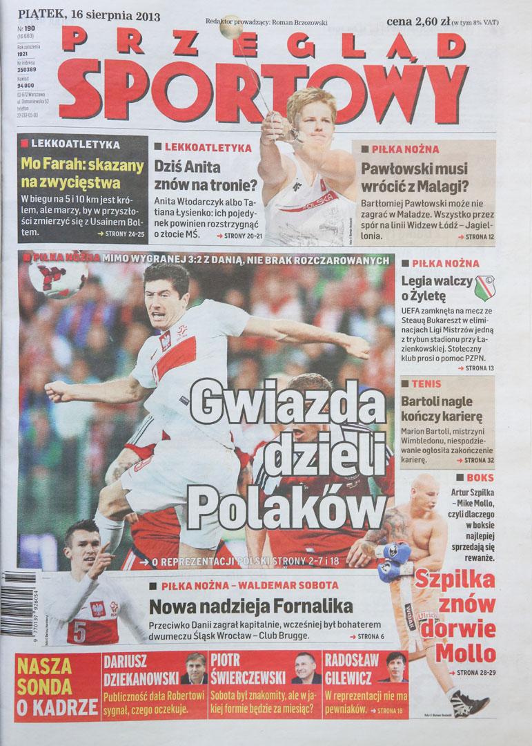 Okładka przeglądu sportowego po meczu Polska - Dania (14.08.2013)