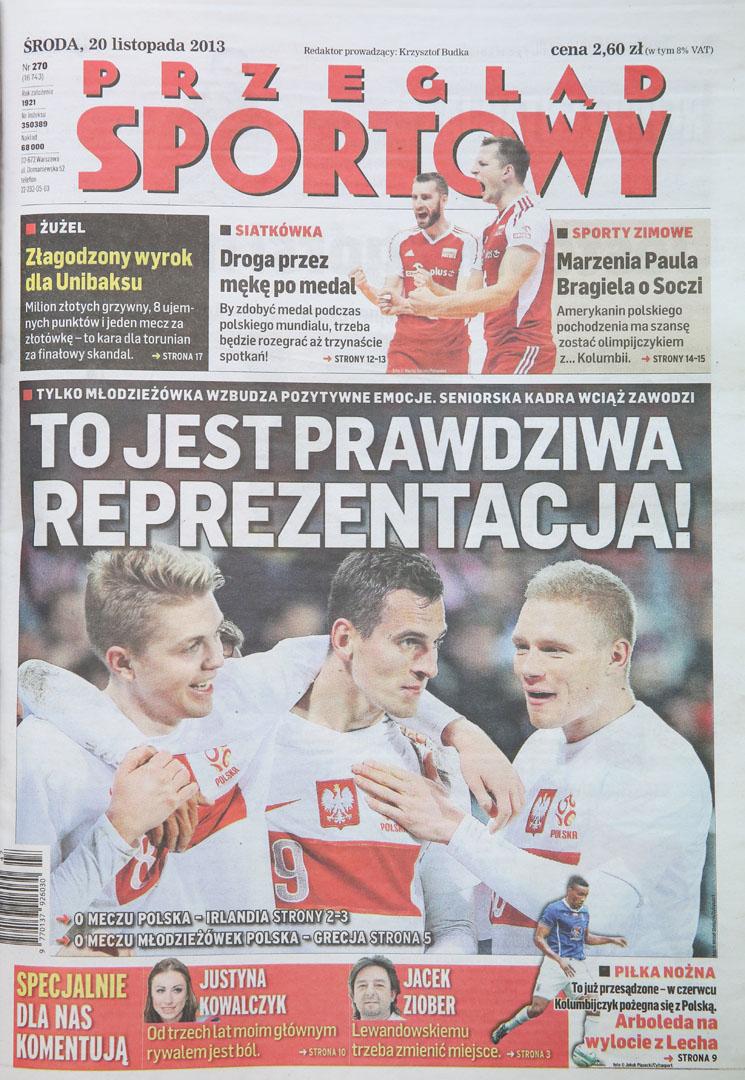 Okładka Przeglądu Sportowego po meczu Polska - Irlandia (19.11.2013) 