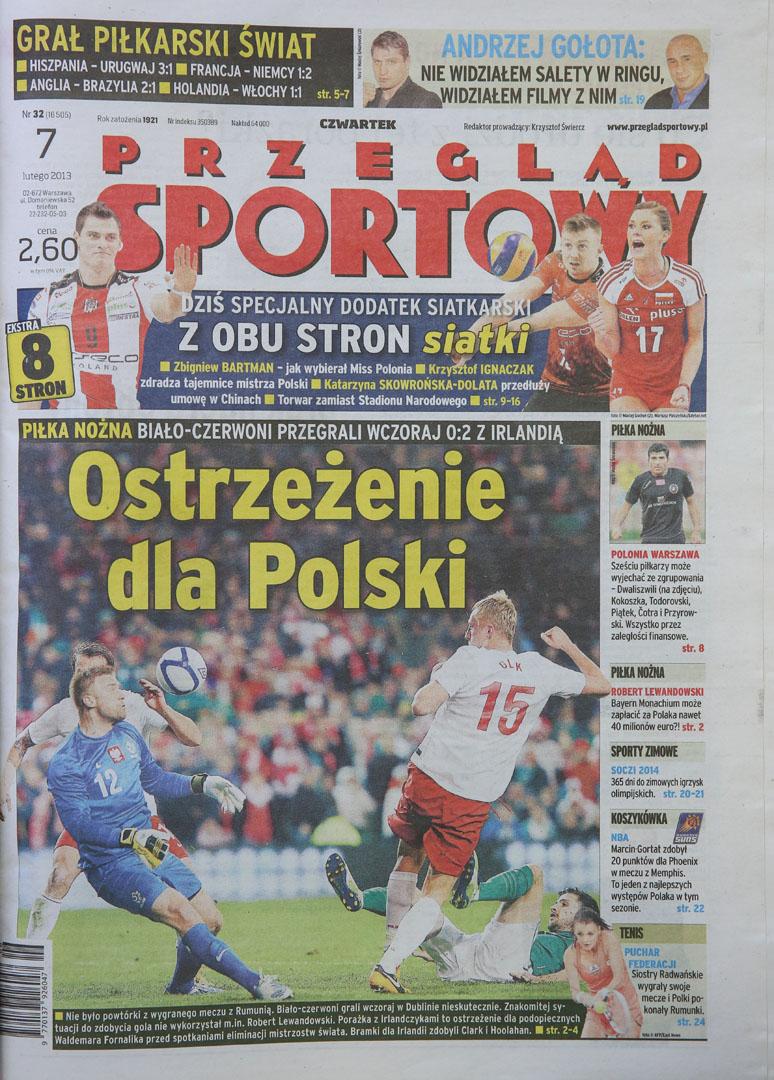Okładka przeglądu sportowego po meczu Irlandia - Polska (06.02.2013) 