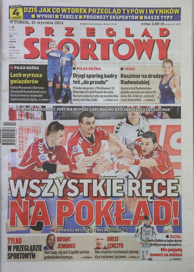 Okładka przegladu sportowego po meczu Polska - Mołdawia (20.01.2014) 