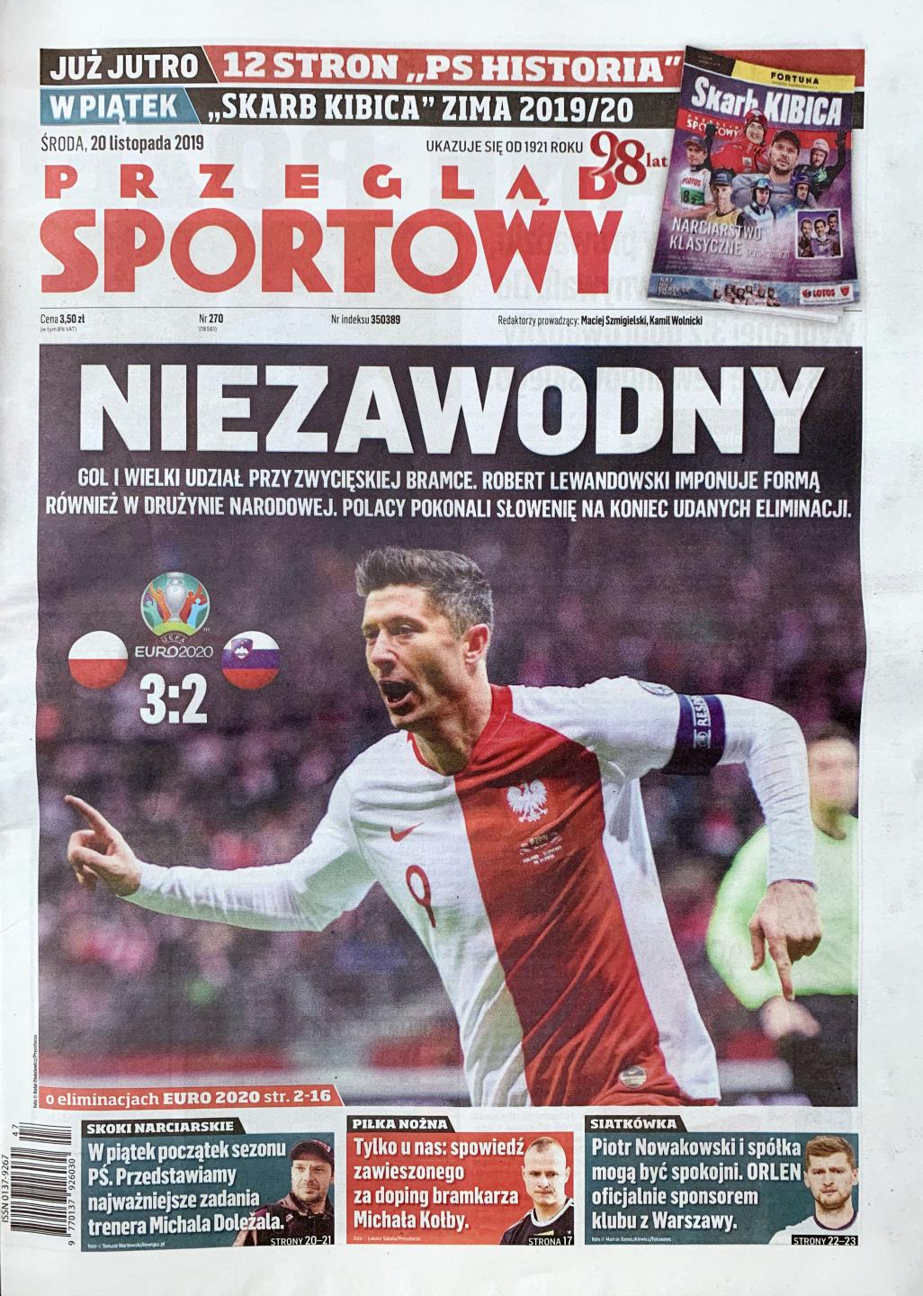 Okładka przegladu sportowego po meczu Polska - Słowenia (19.11.2019) 