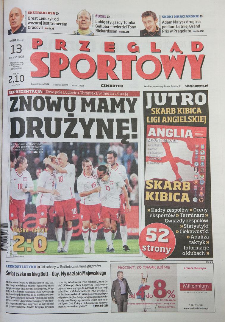 Przegląd Sportowy po meczu Polska - Grecja (12.08.2009)