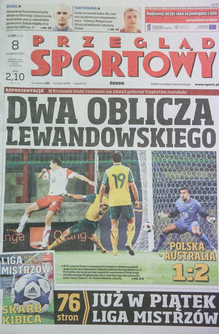 Okładka Przeglądu Sportowego po meczu Polska - Australia (07.09.2010) 